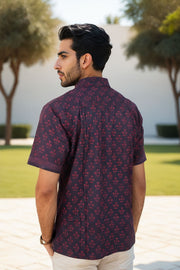 Indigo Handblock Print Pre-Washed Pure Cotton Crop Shirt 10074623