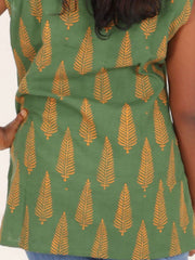 Green Hand block Printed Women Sleevless Shirt 10077177