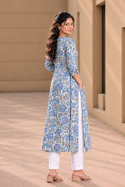 Blue Hand Block Printed Cotton Kurta  10077680