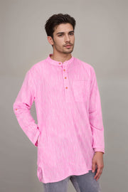 Pink Full Sleeve Slub Cotton Solid Style Men's Kurta 10074257