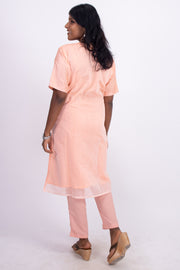 Peach Chikankari Embroidery Viscose Silk Co- ord Set 10076189