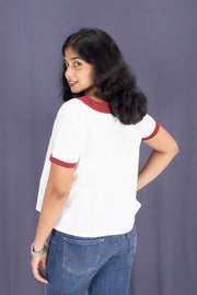 White Boat Neck Cotton Crop Top 10068091