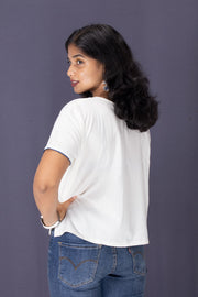 White Boat Neck Cotton Crop Top 10068092