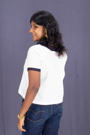 White Boat Neck Cotton Crop Top 10068094