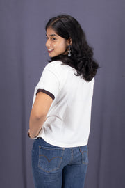 White Boat Neck Cotton Crop Top 10068095