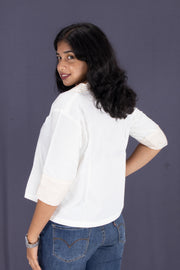 White Shawl Neck Cotton Crop Top 10068097