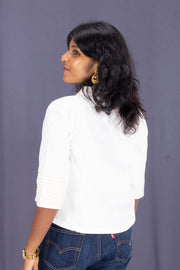 White Shawl Neck Cotton Crop Top 10068098