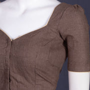 Brown Handcrafted Cotton Solid Blouse 10073216