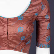 Brown Kantha Embroidered Tussar Silk Blouse 10073424