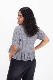 Grey Handcrafted Slub Cotton Crop Top 10073972