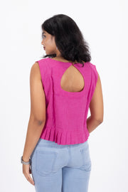 Pink Handcrafted Oxford Cotton Crop Top 10073974