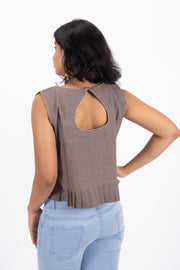 Grey Handcrafted Oxford Cotton Crop Top 10073975