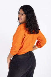 Orange Handcrafted Stripes Cotton Crop Top 10073977