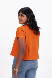 Orange Handcrafted Slub Cotton Crop Top 10073971