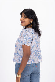 Blue Hand Block Printed Cotton Crop Top 10074294