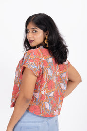 Orange Hand Block Printed Cotton Crop Top 10074297