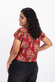 Red Hand Block Printed Cotton Crop Top  10074308