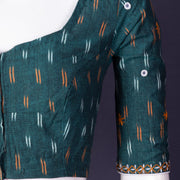 Green Pochampally Ikat Mirror Work Cotton Blouse 10074521