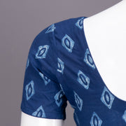Blue Diamond Motif Indigo Hand Block Print Cotton Blouse 10074576
