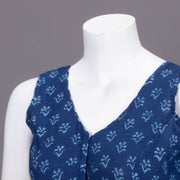 Blue Floral Motif Indigo Hand Block Print Cotton Blouse 10074578