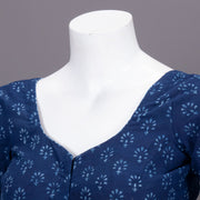 Blue Floral Motif Indigo Hand Block Print Cotton Blouse 10074579