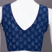 Blue Floral Motif Indigo Hand Block Print Cotton Blouse 10074580