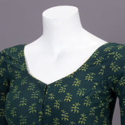 Green Floral Motif Indigo Hand Block Print Cotton Blouse 10074581
