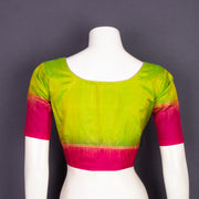Sunny Leaf Green Kanjivaram Soft Silk Blouse With Contrast Border 10076626