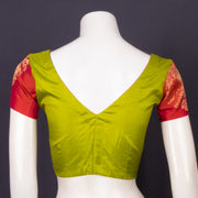Honey Olive Green Kanjivaram Silk Blouse With Contrast Saffron Brick Red Border 10076636