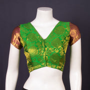 Nature Glow Green Kanjivaram Silk Blouse With Floral Motifs and Floral Border 10076637