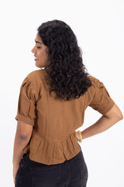 Brown Handcrafted Slub Cotton Crop Top 10073973