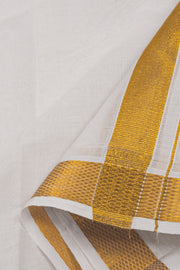Cool White Kanchi Cotton 8 x 4 Dhoti With Gold Zari Border 10074113