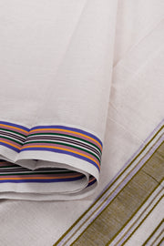 Dove White Kanchi Cotton 8 Mulam Dhoti With Stripes Border 10074114