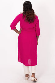 Pink Handcrafted Slub Cotton Kurta 10073154