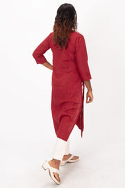 Maroon Handcrafted Slub Cotton Kurta 10073257