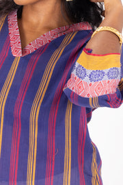 Blue Handcrafted Dhaniakhali Cotton Kurta 10073982