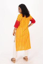 Yellow Handcrafted Dhaniakhali Cotton Kurta 10073993