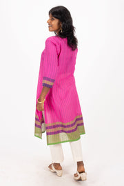 Pink Handcrafted Dhaniakhali Cotton Kurta 10073994
