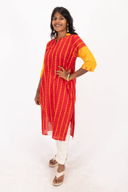 Red Handcrafted Dhaniakhali Cotton Kurta 10073997