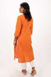 Orange Handcrafted Solid Style Cotton Kurta 10074329