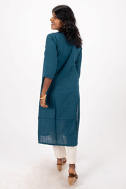 Blue Handcrafted Solid Style Cotton Kurta 10074331