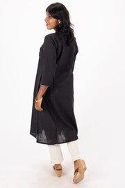 Black Handcrafted Solid Style Cotton Kurta 10074332