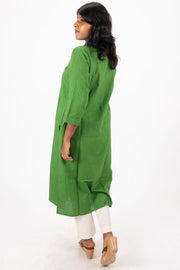 Green Handcrafted Solid Style Oxford Cotton Kurta 10074334