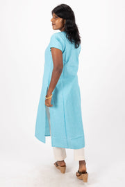 Blue Handcrafted Solid Style Oxford Cotton Kurta 10074339