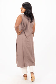 Brown Handcrafted Solid Style Oxford Cotton Kurta 10074340