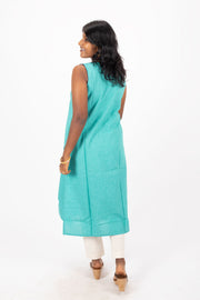 Green Handcrafted Solid Style Oxford Cotton Kurta 10074342