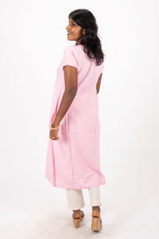 Pink Handcrafted Solid Style Oxford Cotton Kurta 10074346