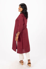 Maroon Handcrafted Solid Style Oxford Cotton Kurta 10074347