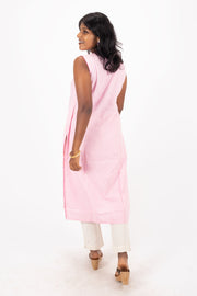 Pink Handcrafted Solid Style Oxford Cotton Kurta 10074348