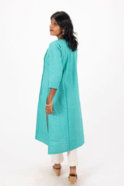 Green Handcrafted Solid Style Oxford Cotton Kurta 10074350